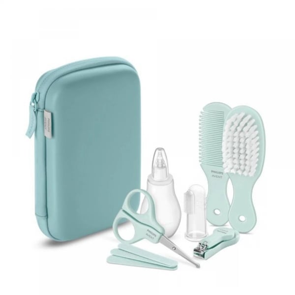 Philips Avent Bolsa Conjunto Cuidados Bebé Termómetro + Pente/Escova + Lima + Corta-Unhas + Tesoura + Escova dentes + Aspirador nasal